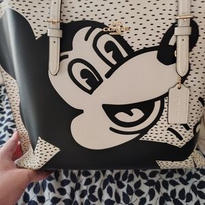Coach Black and Cream Mickey Mouse Tote
